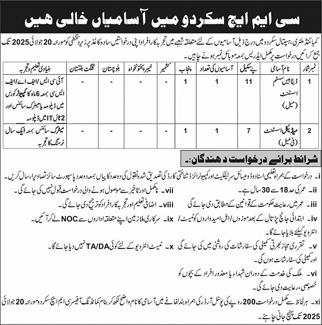 Jobs in CMH Hospital Skardu